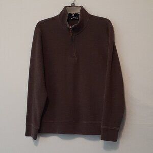 MEN'S LAND'S END Brown Pullover Rib Knit Sweater w Neck Zipper; Size Medium